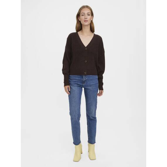 VERO MODA Damen Vmlea Ls V-Neck Cuff Cardigan Noos Strickjacke, Coffee Bean, XL EU