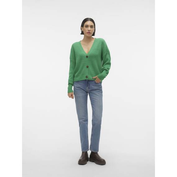 VERO MODA Damen Vmlea Ls V-neck Cuff Cardigan Noos Strickjacke, Bright Green, XL