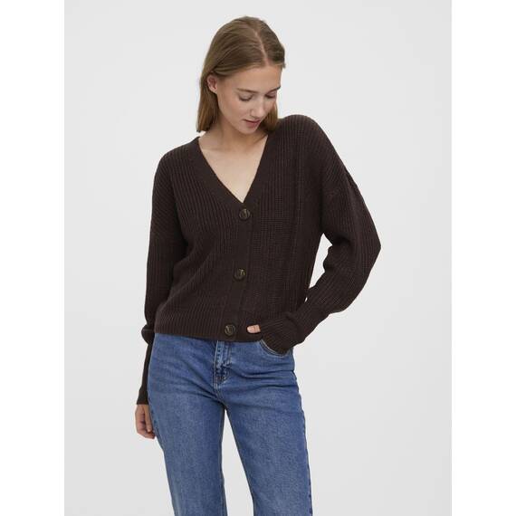 VERO MODA Damen Vmlea Ls V-Neck Cuff Cardigan Noos Strickjacke, Coffee Bean, XL EU