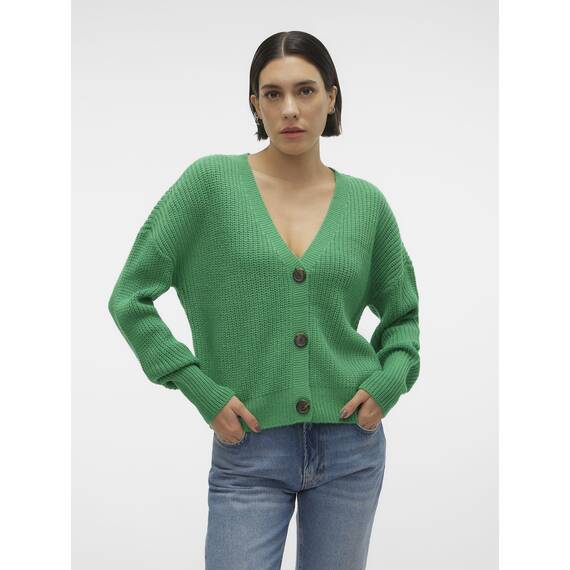 VERO MODA Damen Vmlea Ls V-neck Cuff Cardigan Noos Strickjacke, Bright Green, L