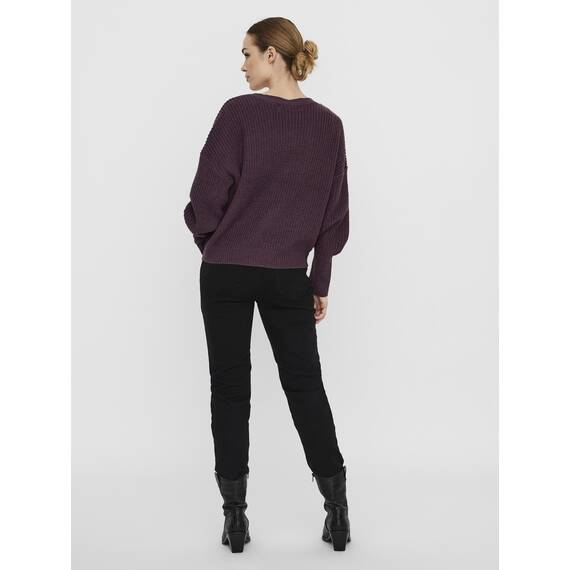 VERO MODA Curve Damen VMLEA LS V-Neck Cuff Cardigan NOOS CUR Strickjacke, Winetasting, 46-48 Größen