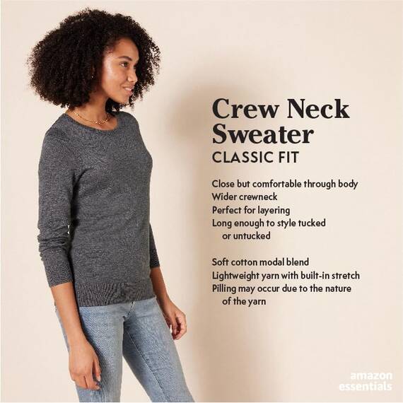 Amazon Essentials Damen Leichter, Langärmeliger Pullover Mit Rundhalsausschnitt (Erhältlich in Übergröße), Dunkelgrau Meliert, L