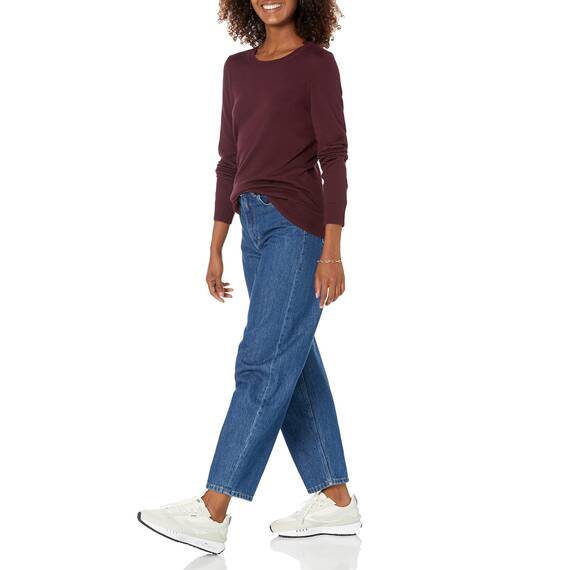 Amazon Essentials Damen Leichter, Langärmeliger Pullover Mit Rundhalsausschnitt (Erhältlich in Übergröße), Burgunderrot, L