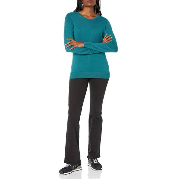 Amazon Essentials Damen Leichter, Langärmeliger Pullover Mit Rundhalsausschnitt (Erhältlich in Übergröße), Grünblau, L
