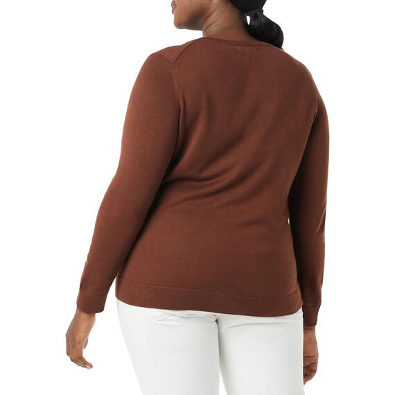 Amazon Essentials Damen Leichter, Langärmeliger Pullover Mit Rundhalsausschnitt (Erhältlich in Übergröße), Braun, L