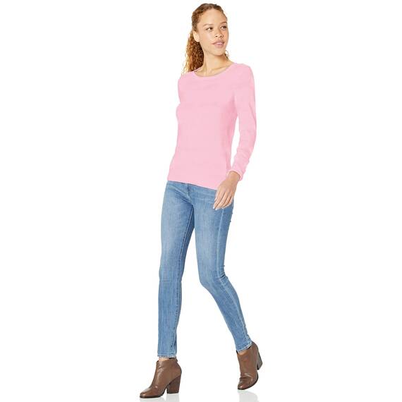 Amazon Essentials Damen Leichter, Langärmeliger Pullover Mit Rundhalsausschnitt (Erhältlich in Übergröße), Hellrosa, XL