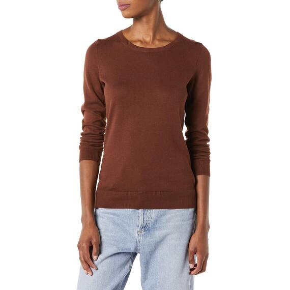 Amazon Essentials Damen Leichter, Langärmeliger Pullover Mit Rundhalsausschnitt (Erhältlich in Übergröße), Braun, L