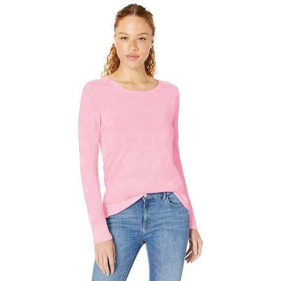 Amazon Essentials Damen Leichter, Langärmeliger Pullover Mit Rundhalsausschnitt (Erhältlich in Übergröße), Hellrosa, XL