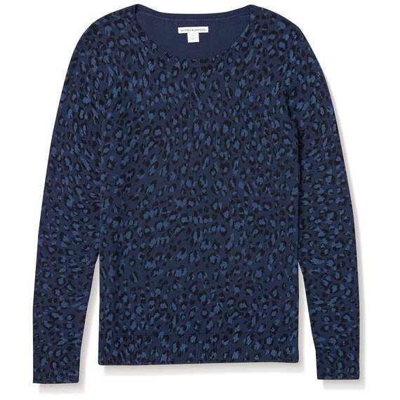 Amazon Essentials Damen Leichter, Langärmeliger Pullover Mit Rundhalsausschnitt (Erhältlich in Übergröße), Marineblau Gepard, L