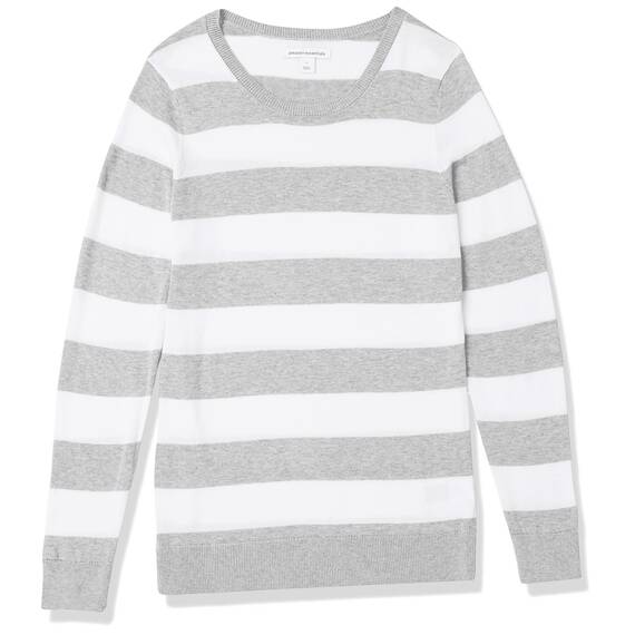 Amazon Essentials Damen Leichter, Langärmeliger Pullover Mit Rundhalsausschnitt (Erhältlich in Übergröße), Hellgrau Meliert Streifen, XL