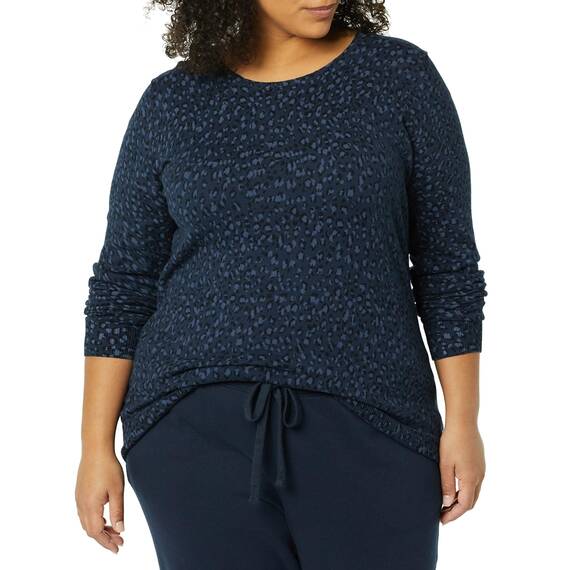 Amazon Essentials Damen Leichter, Langärmeliger Pullover Mit Rundhalsausschnitt (Erhältlich in Übergröße), Marineblau Gepard, XL