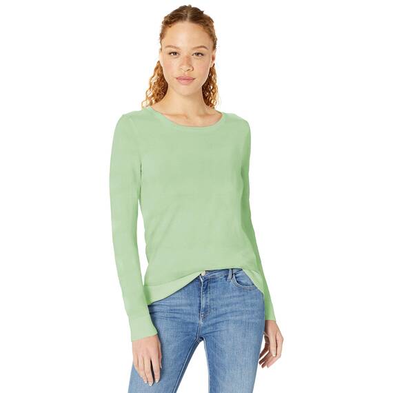 Amazon Essentials Damen Leichter, Langärmeliger Pullover Mit Rundhalsausschnitt (Erhältlich in Übergröße), Kräftiges Minzgrün, L