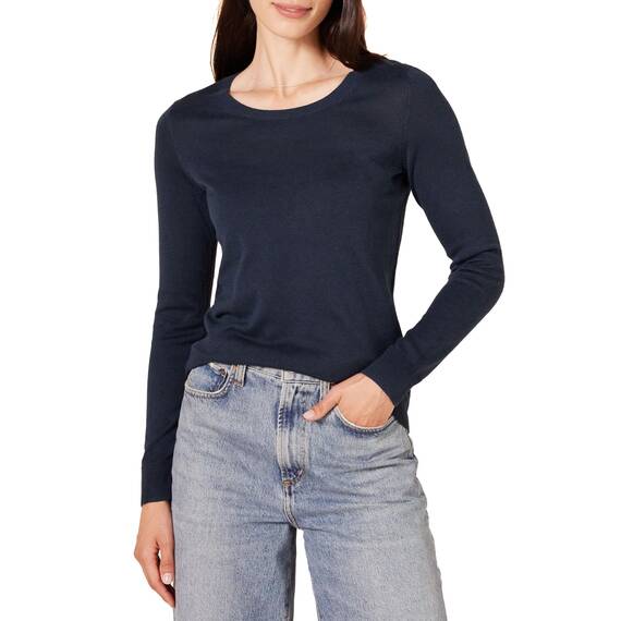 Amazon Essentials Damen Leichter, Langärmeliger Pullover Mit Rundhalsausschnitt (Erhältlich in Übergröße), Marineblau, L