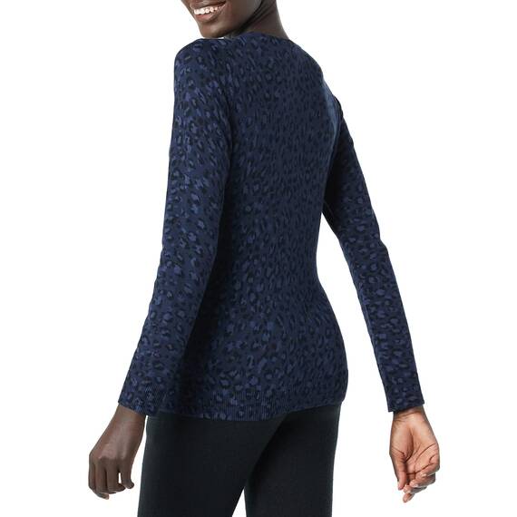 Amazon Essentials Damen Leichter, Langärmeliger Pullover Mit Rundhalsausschnitt (Erhältlich in Übergröße), Marineblau Gepard, L