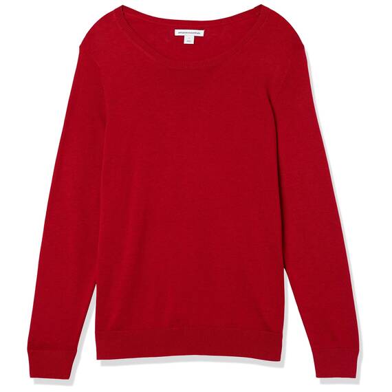 Amazon Essentials Damen Leichter, Langärmeliger Pullover Mit Rundhalsausschnitt (Erhältlich in Übergröße), Rot, XL