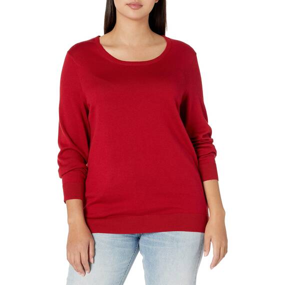 Amazon Essentials Damen Leichter, Langärmeliger Pullover Mit Rundhalsausschnitt (Erhältlich in Übergröße), Rot, XL