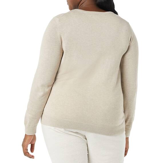 Amazon Essentials Damen Leichter, Langärmeliger Pullover Mit Rundhalsausschnitt (Erhältlich in Übergröße), Haferbeige Meliert, XL