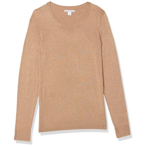Amazon Essentials Damen Leichter, Langärmeliger Pullover Mit Rundhalsausschnitt (Erhältlich in Übergröße), Kamelbraun Meliert, L