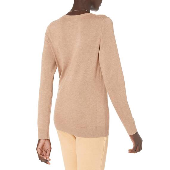 Amazon Essentials Damen Leichter, Langärmeliger Pullover Mit Rundhalsausschnitt (Erhältlich in Übergröße), Kamelbraun Meliert, L