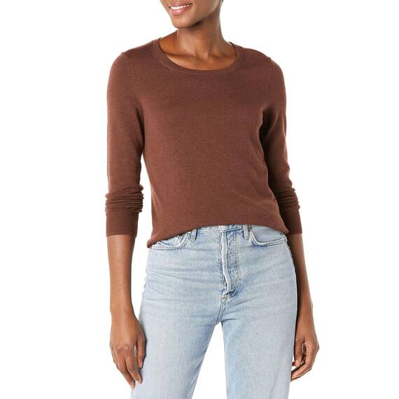 Amazon Essentials Damen Leichter, Langärmeliger Pullover Mit Rundhalsausschnitt (Erhältlich in Übergröße), Dunkles Kastanienbraun, L