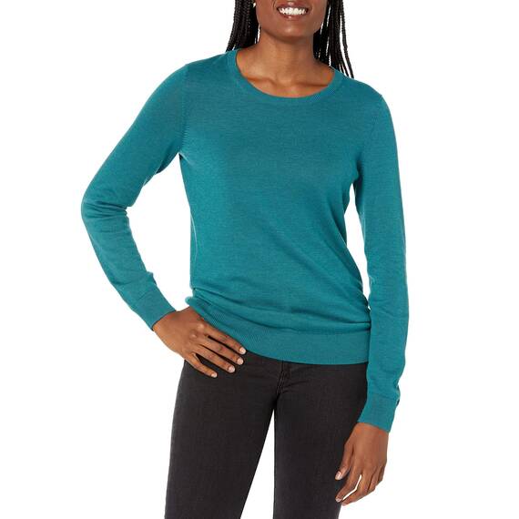 Amazon Essentials Damen Leichter, Langärmeliger Pullover Mit Rundhalsausschnitt (Erhältlich in Übergröße), Grünblau, L