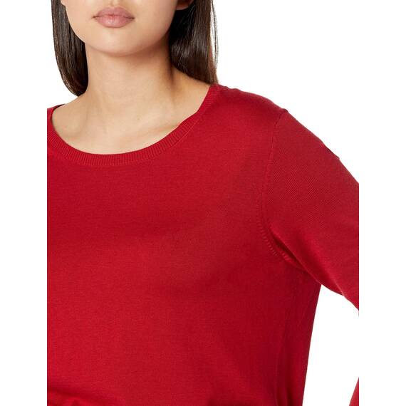 Amazon Essentials Damen Leichter, Langärmeliger Pullover Mit Rundhalsausschnitt (Erhältlich in Übergröße), Rot, XL