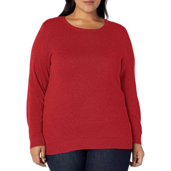 Amazon Essentials Damen Leichter, Langärmeliger Pullover Mit Rundhalsausschnitt (Erhältlich in Übergröße), Rot, XL