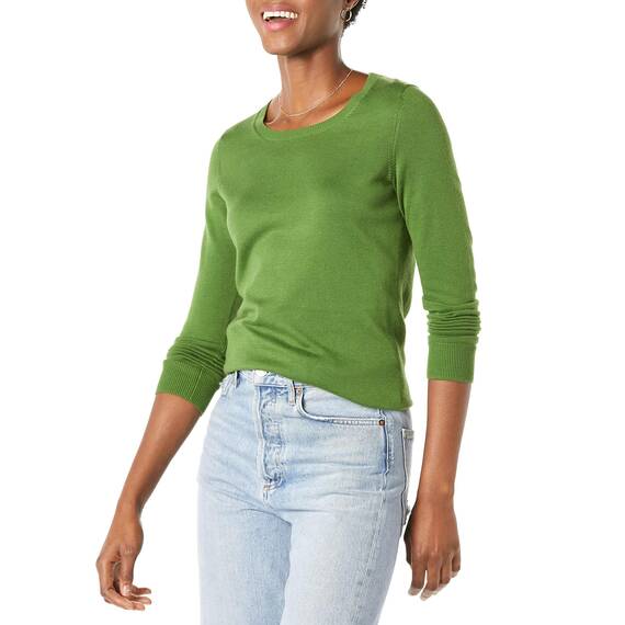 Amazon Essentials Damen Leichter, Langärmeliger Pullover Mit Rundhalsausschnitt (Erhältlich in Übergröße), Grün, XL