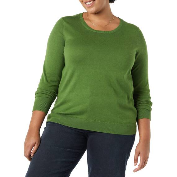 Amazon Essentials Damen Leichter, Langärmeliger Pullover Mit Rundhalsausschnitt (Erhältlich in Übergröße), Grün, L