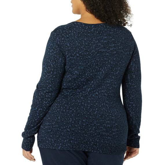 Amazon Essentials Damen Leichter, Langärmeliger Pullover Mit Rundhalsausschnitt (Erhältlich in Übergröße), Marineblau Gepard, XL