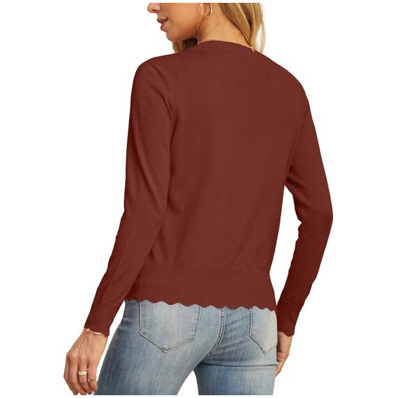 GRECERELLE Strickjacke Damen mit Knöpfen und V Ausschnitt Leichte und Sommerliche Cardigan Damen Eleganter mit Spitze (Rostrot, S)