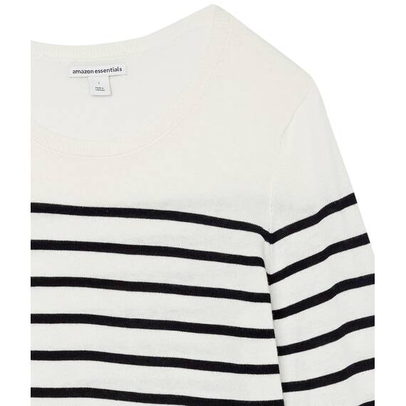 Amazon Essentials Damen Leichter, Langärmeliger Pullover Mit Rundhalsausschnitt (Erhältlich in Übergröße), Schwarz Weiß Platzierter Streifen, XXL