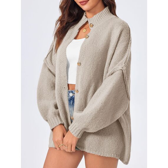 Saodimallsu Strickjacke Damen Kurz Laternenärmel Cardigan Knopfleiste Open Front Sweater Langarm Lose Strickmantel Herbst Winter Gestrickt Jacke Khaki M