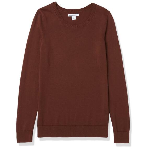 Amazon Essentials Damen Leichter, Langärmeliger Pullover Mit Rundhalsausschnitt (Erhältlich in Übergröße), Braun, XL