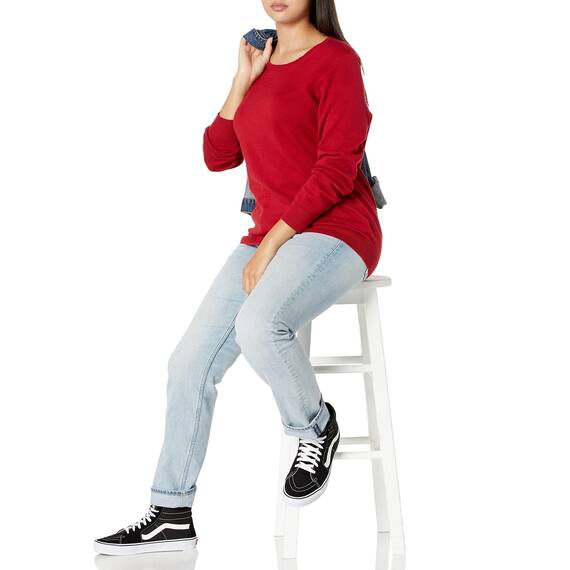 Amazon Essentials Damen Leichter, Langärmeliger Pullover Mit Rundhalsausschnitt (Erhältlich in Übergröße), Rot, XXL
