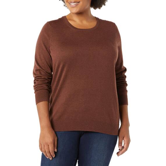 Amazon Essentials Damen Leichter, Langärmeliger Pullover Mit Rundhalsausschnitt (Erhältlich in Übergröße), Dunkles Kastanienbraun, XXL