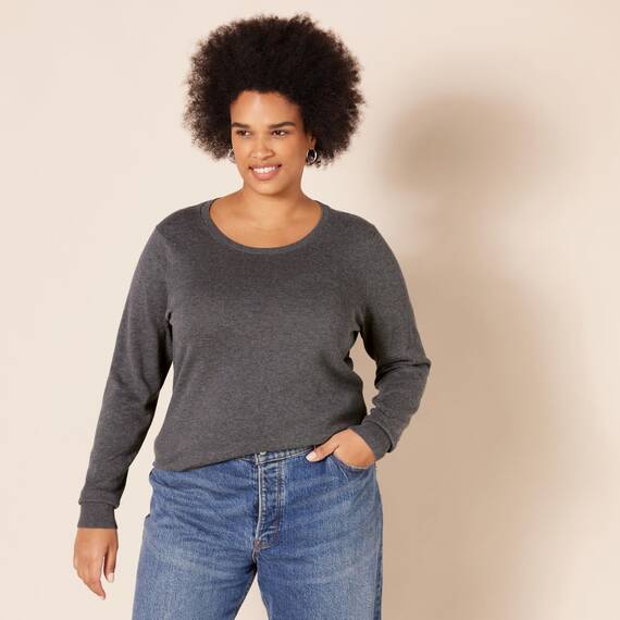 Amazon Essentials Damen Leichter, Langärmeliger Pullover Mit Rundhalsausschnitt (Erhältlich in Übergröße), Dunkelgrau Meliert, XXL