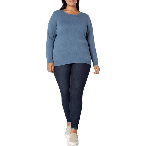 Amazon Essentials Damen Leichter, Langärmeliger Pullover Mit Rundhalsausschnitt (Erhältlich in Übergröße), Blau, XXL