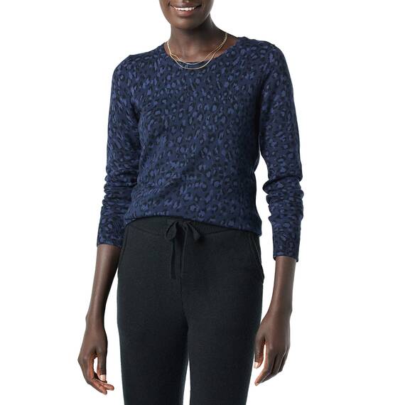 Amazon Essentials Damen Leichter, Langärmeliger Pullover Mit Rundhalsausschnitt (Erhältlich in Übergröße), Marineblau Gepard, XXL