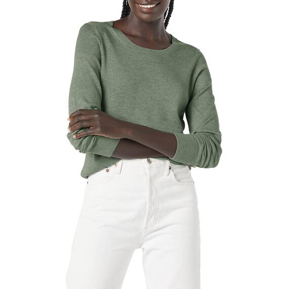 Amazon Essentials Damen Leichter, Langärmeliger Pullover Mit Rundhalsausschnitt (Erhältlich in Übergröße), Salbeigrün Meliert, XL