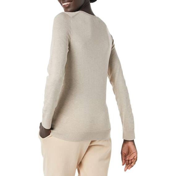 Amazon Essentials Damen Leichter, Langärmeliger Pullover Mit Rundhalsausschnitt (Erhältlich in Übergröße), Haferbeige Meliert, XXL