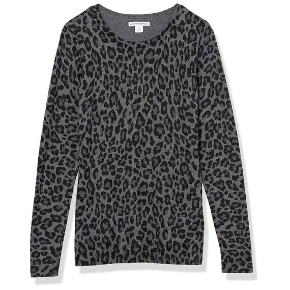 Amazon Essentials Damen Leichter, Langärmeliger Pullover Mit Rundhalsausschnitt (Erhältlich in Übergröße), Grau Gepardenaufdruck, XXL