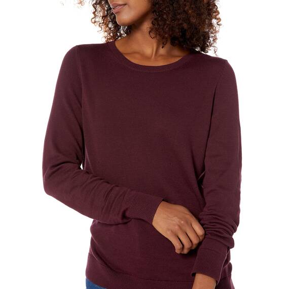 Amazon Essentials Damen Leichter, Langärmeliger Pullover Mit Rundhalsausschnitt (Erhältlich in Übergröße), Burgunderrot, XXL