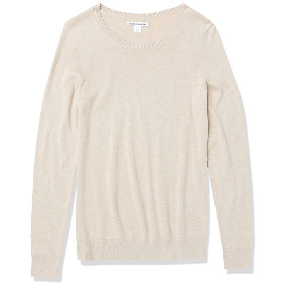 Amazon Essentials Damen Leichter, Langärmeliger Pullover Mit Rundhalsausschnitt (Erhältlich in Übergröße), Haferbeige Meliert, XXL