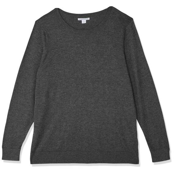Amazon Essentials Damen Leichter, Langärmeliger Pullover Mit Rundhalsausschnitt (Erhältlich in Übergröße), Dunkelgrau Meliert, XXL