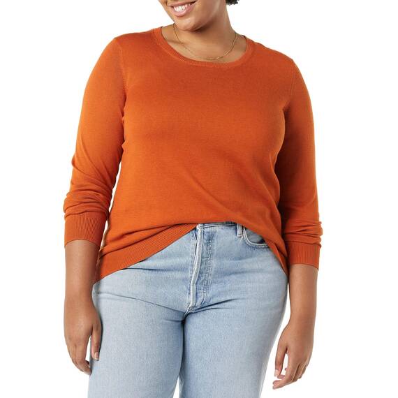 Amazon Essentials Damen Leichter, Langärmeliger Pullover Mit Rundhalsausschnitt (Erhältlich in Übergröße), Rostfarben, XXL