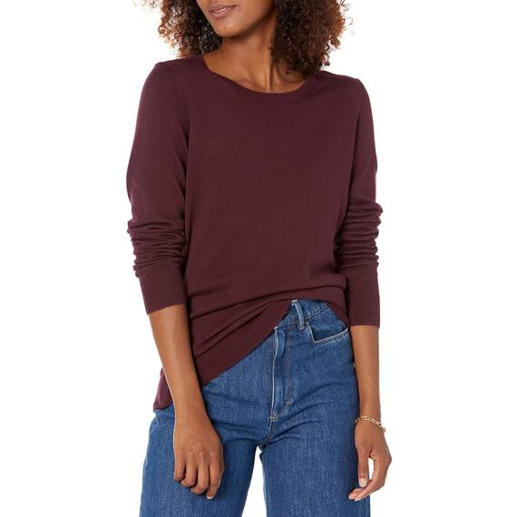 Amazon Essentials Damen Leichter, Langärmeliger Pullover Mit Rundhalsausschnitt (Erhältlich in Übergröße), Burgunderrot, XXL
