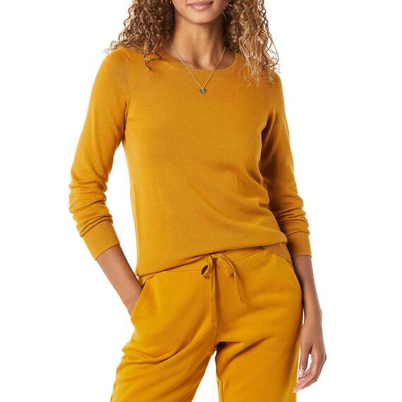 Amazon Essentials Damen Leichter, Langärmeliger Pullover Mit Rundhalsausschnitt (Erhältlich in Übergröße), Tabakbraun, XL