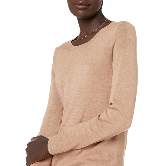 Amazon Essentials Damen Leichter, Langärmeliger Pullover Mit Rundhalsausschnitt (Erhältlich in Übergröße), Kamelbraun Meliert, XXL