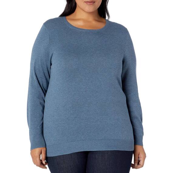 Amazon Essentials Damen Leichter, Langärmeliger Pullover Mit Rundhalsausschnitt (Erhältlich in Übergröße), Blau, XXL